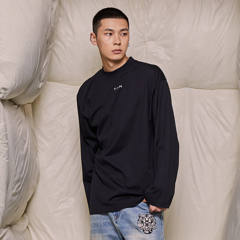 TCH真5折服饰轻奢潮流长袖T恤男字母烫钻秋内搭休闲秋衣T69C086009 L