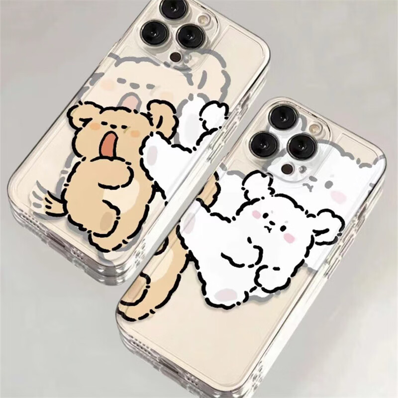 固返挨揍搞怪线条小狗适用苹果15promax情侣手机壳iphone14plus防摔透明13软壳高级感12定制型号11可爱 【飞踢白色线条小狗】透明太空壳 华为/oppo/vivo/小米/一加其他型号备