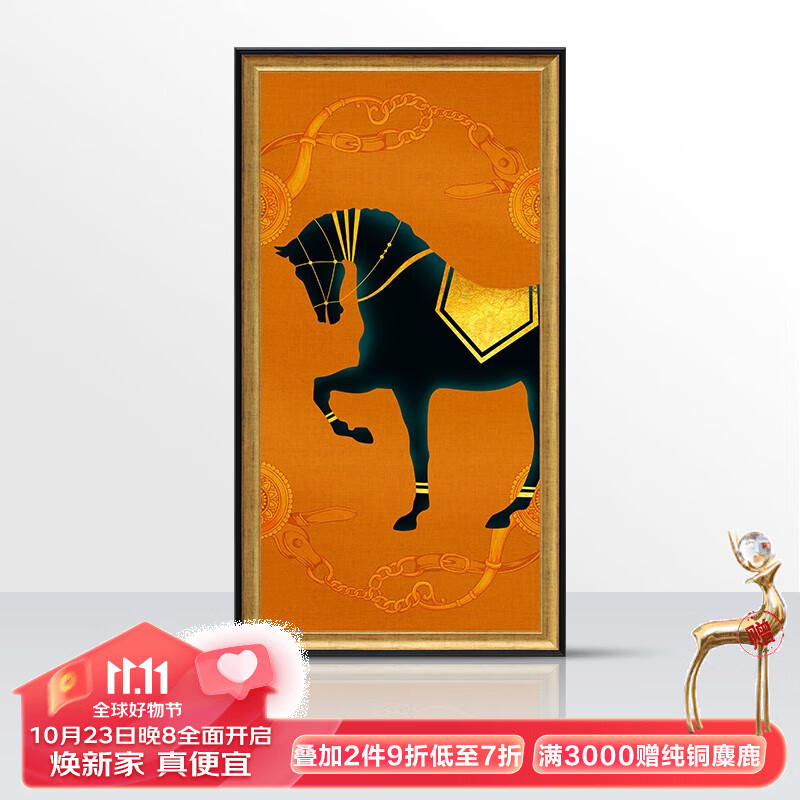 帝旗 现代简约纯手绘油画爱马士风格战马挂画书房走廊玄关装饰画竖版 如图 80*130怎么看?