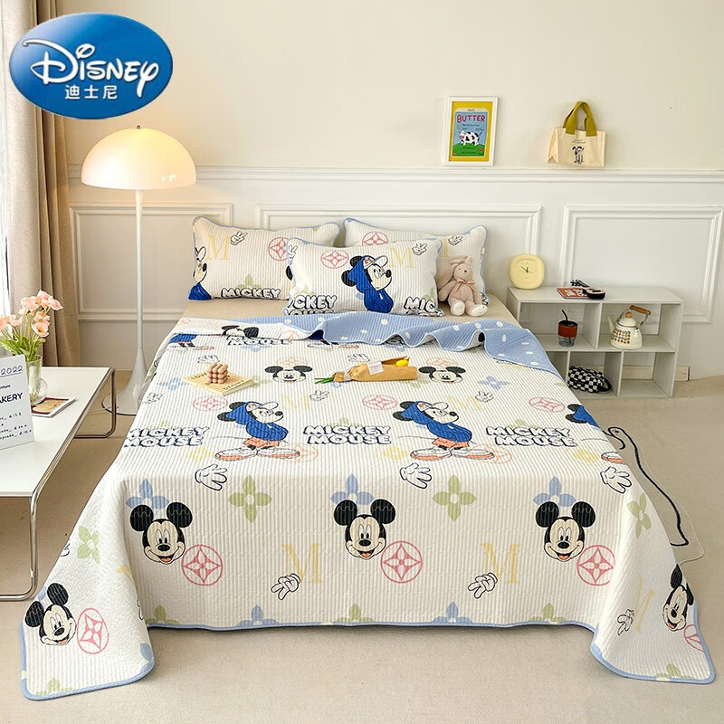 迪士尼（Disney）儿童卡通全棉床盖套件 床盖单件加厚缝纫榻榻米床垫防滑垫子四季床裙床单套件 炫酷米奇 200*220cm床盖三件套