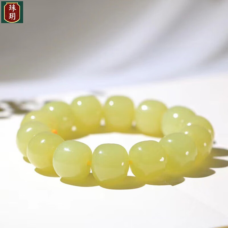 (zhuyue)和田玉黄口料手串男士款老型珠单圈手链手饰自戴送礼 11*12mm