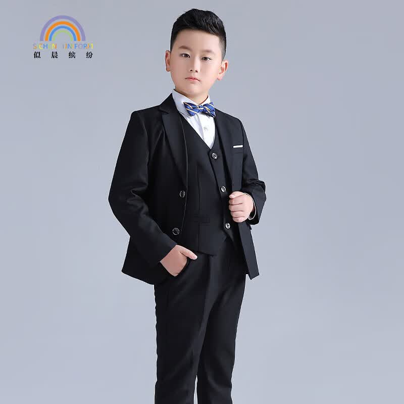 似晨缤纷儿童西装礼服秋季套装男胖童合唱服钢琴表演服 黑色四件套150属于什么档次？