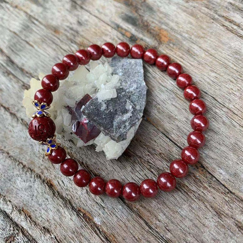 顶盈 张家界湘西真朱砂手串 手链女原矿石晶体紫金砂 本命年饰品凤凰