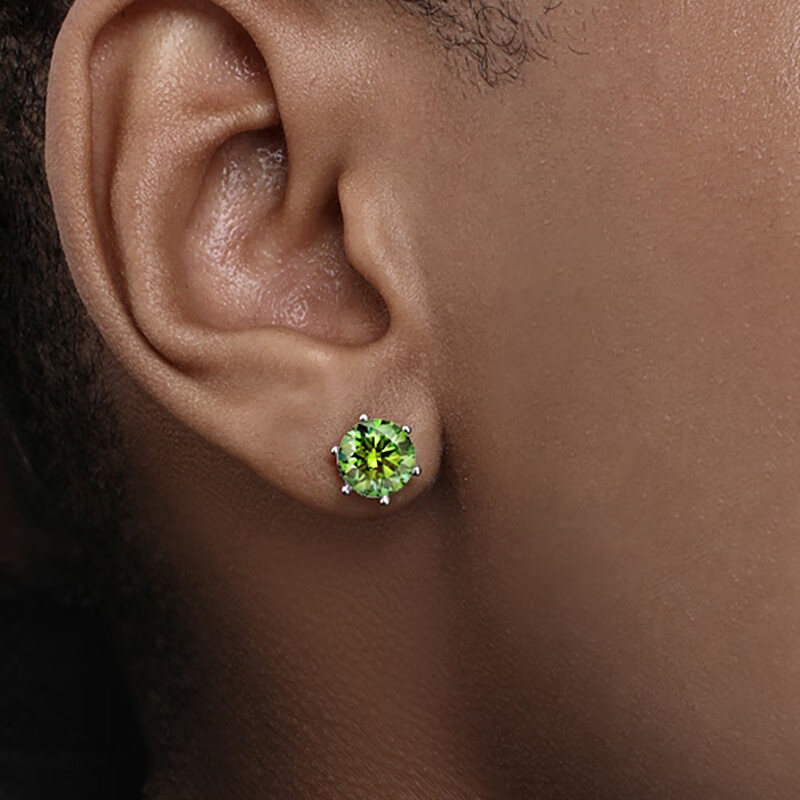 菩萃阁莫桑钻石耳钉男 grgr  moissanite earring 銀绿色钻嘻哈女耳饰
