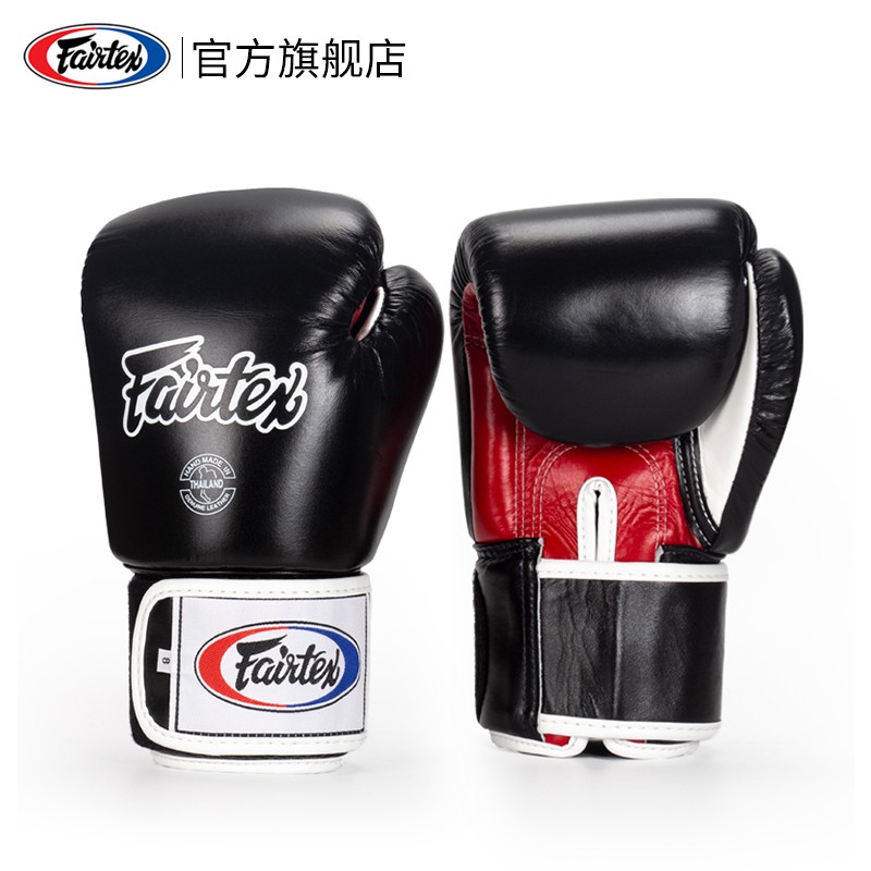 Fairtex拳击手套泰国菲尔泰斯BGV1纯色经典拳套初学者男女菲泰搏击成人儿童打沙袋训练泰拳 黑红白 10OZ
