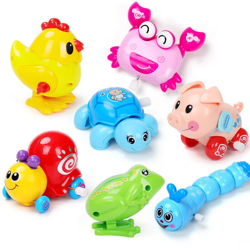 玩具小鸡跳跳青蛙毛毛虫上弦上链弹跳动物小黄鸡动会跑仔 发条7件套