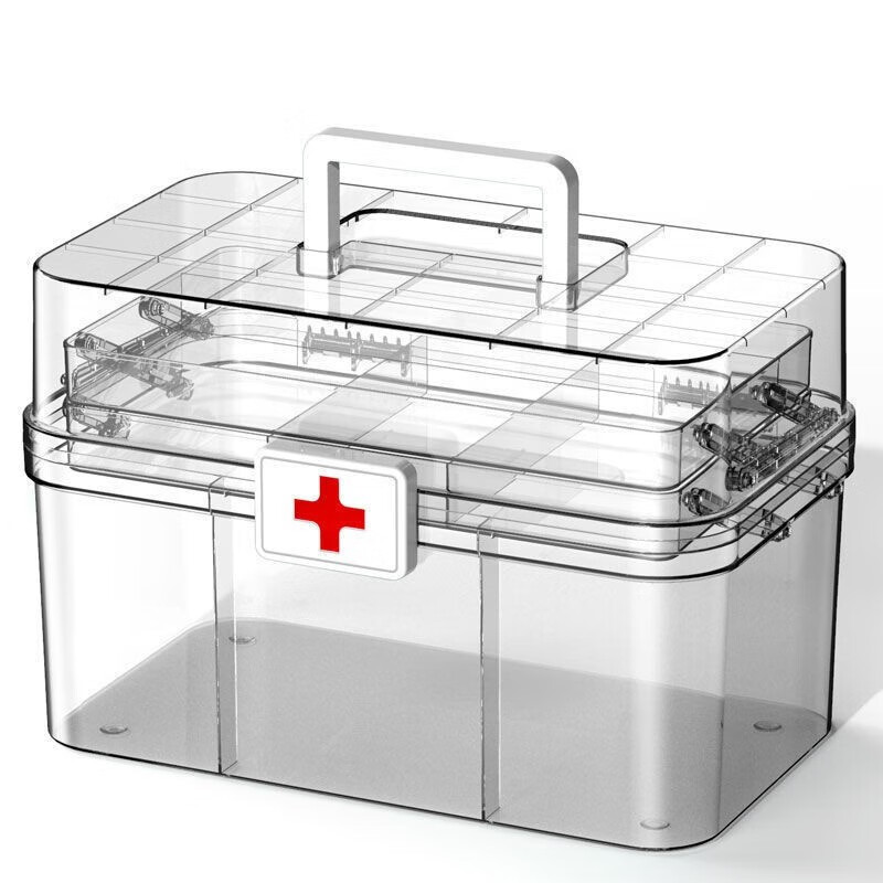 暄琰家用医药箱三层大容量多功能药品收纳箱便携透明家庭急救箱三层透明医药箱