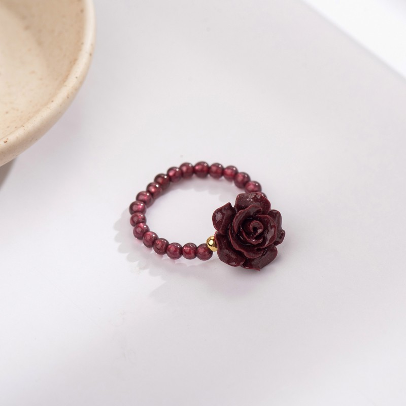 女生肖牛指环本命年食指戒指时尚百搭饰品气质高级感 花开富贵(朱砂)