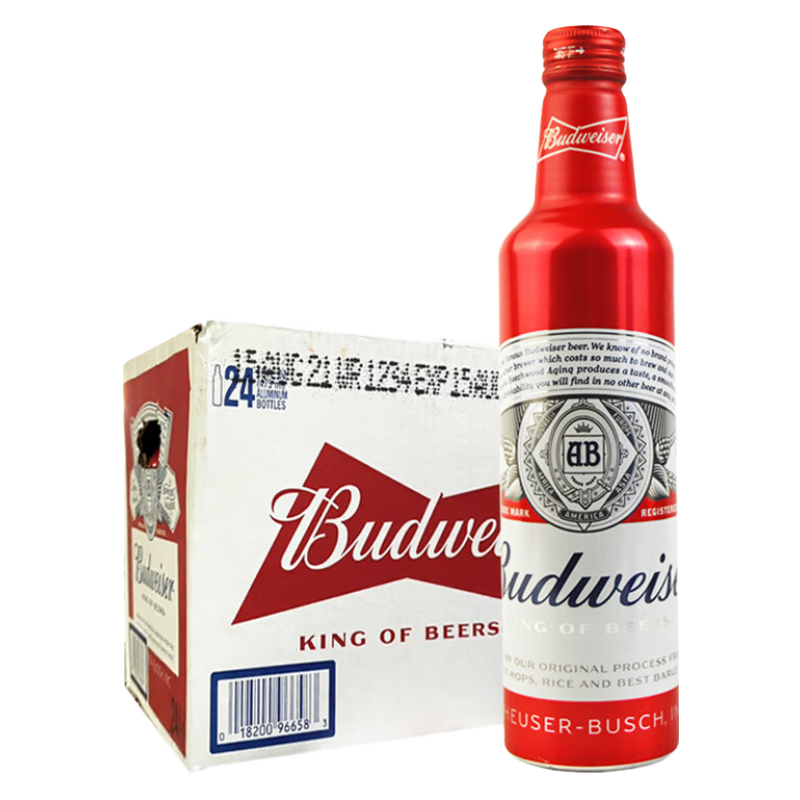 Budweiser 百威 美国原装进口啤酒精酿拉格黄啤 473ml*24瓶装整箱铝瓶珍藏版 百威铝瓶