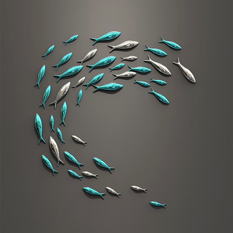 莎庭墙上壁画创意墙面墙壁装饰3d立体电镀鱼墙饰餐厅鱼壁饰主图一套钜
