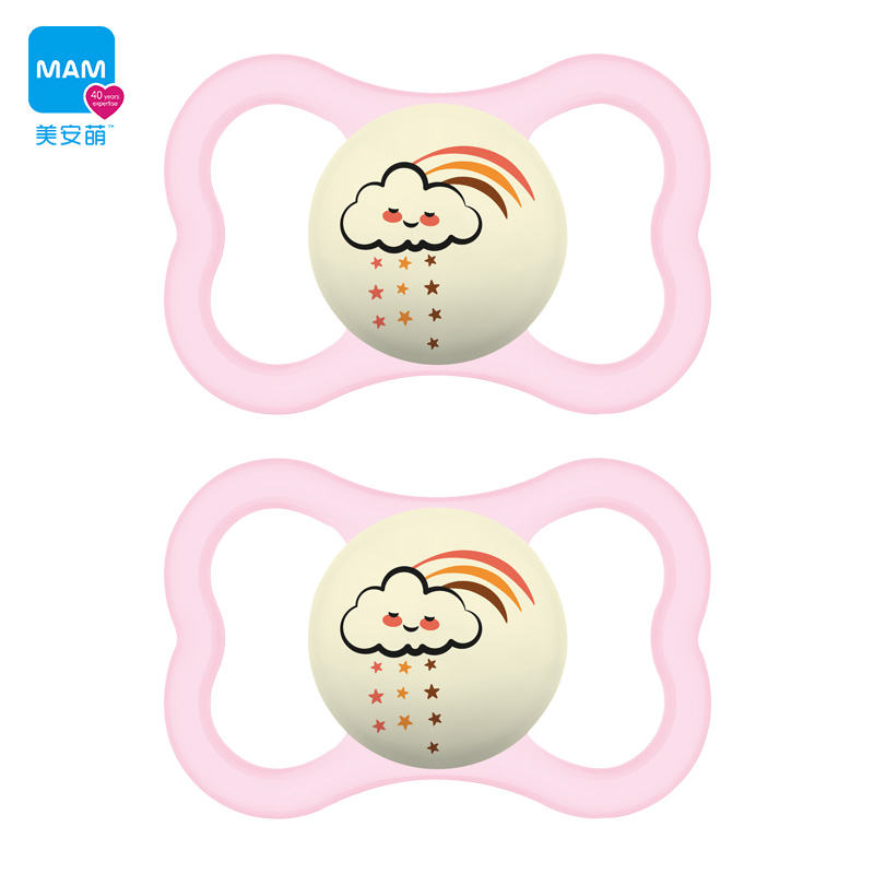 美安萌MAM Supreme双只装扁头安抚奶嘴防胀气0-3新生儿6-18个月宝一岁 图10  日+夜用 6-18个月  1盒装