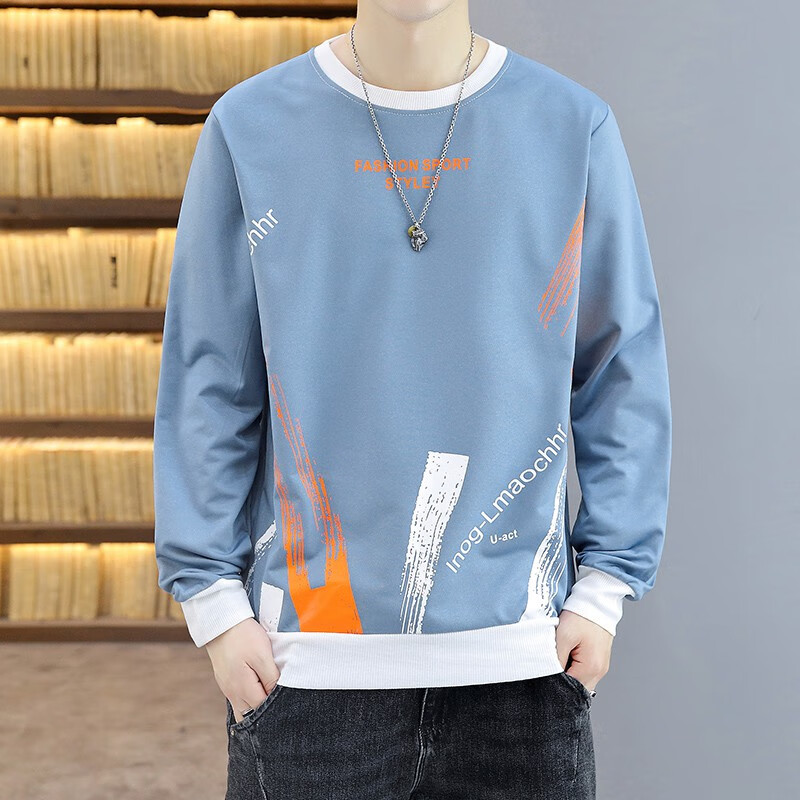 淯ai初高中生学生18岁青少穿长袖t恤男春秋打底衫春季体 恤初中 蓝色