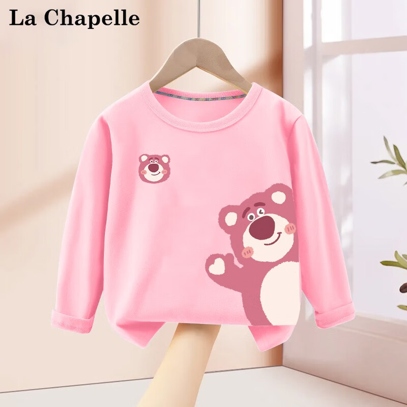 LA CHAPELLE MINI拉夏贝尔童装女童长袖T恤春2023新款儿童纯棉打底衫宝宝春秋上衣 【纯棉长袖】草莓熊粉色 100高性价比高么？