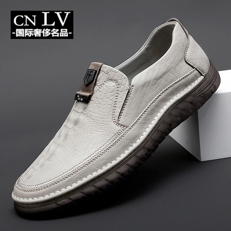 cnlv男鞋春夏季2023新款一脚蹬休闲皮鞋男士英伦风商务正装工作鞋高端
