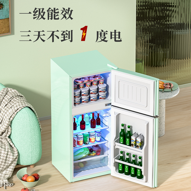 南极人小冰箱复古双开门电冰箱家用租房冷冻藏迷你节能省电 58L复古款绿/迷你小巧/电镀银门把手