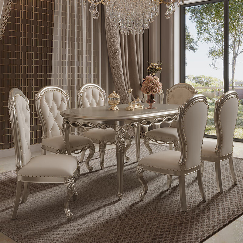 凰城盛世 美式轻奢餐桌椅组合 木面饭桌 欧式实木餐桌 法式小户型家具 现代简美餐桌椅组合 1张餐椅