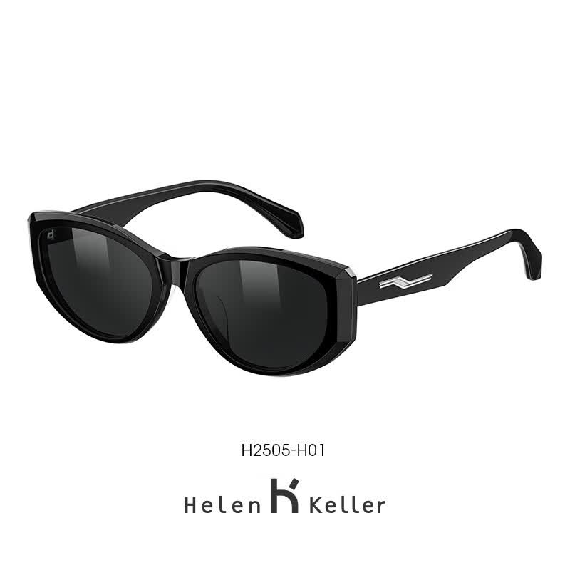 海伦凯勒(HELEN KELLER)【黑喵镜】太阳镜潮搭焦点古茶猫眼墨镜高颜值拍照显瘦H2505 H01灰绿镜片亮黑框 墨镜女