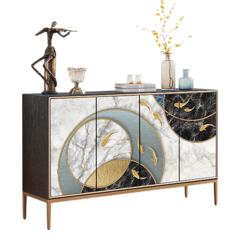 初岛 轻奢风餐边柜客厅装饰柜收纳储物柜现代简约门厅柜鞋柜入户玄关柜 A款四门-1.5米 150*40*90 整装