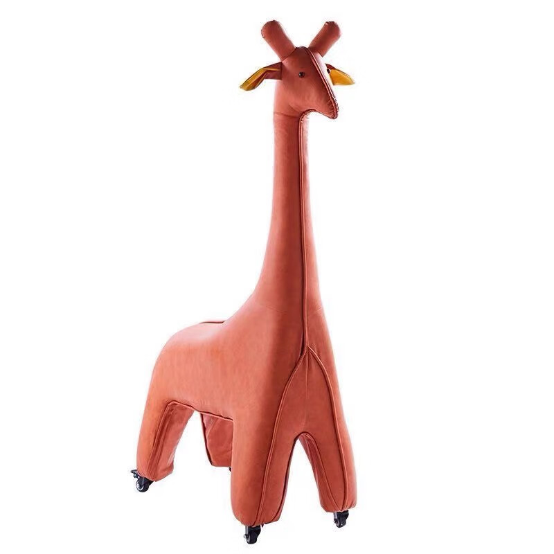 长颈鹿坐凳动物卡通可爱凳子客厅萌宠皮革座椅小 爱马橙仿生皮滑轮