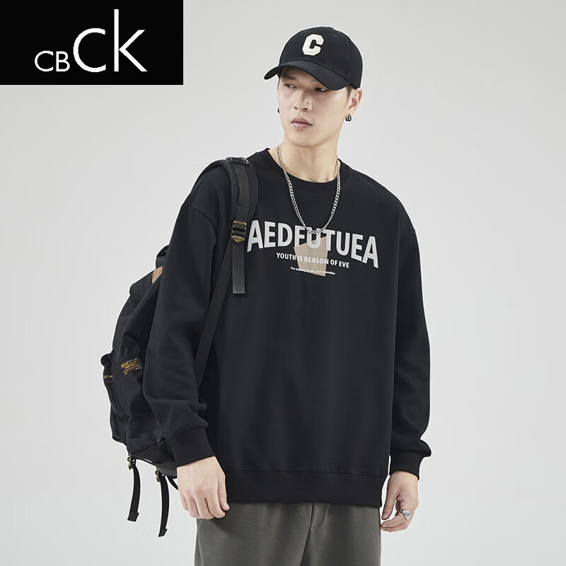 cbck品牌轻奢男装圆领重磅卫衣男士春秋季潮牌宽松上衣字母小众设计感