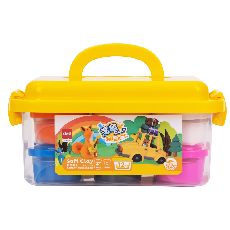 得力(deli)12色超轻粘土 黏土彩泥橡皮泥美术手工DIY太空沙 易收纳盒装儿童生日开学毕业礼物男孩女孩