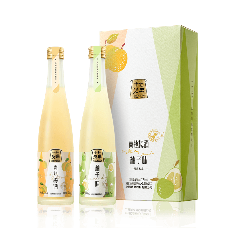 十七光年低度微醺果酒礼盒装青梅口味330ml*1 柚子口味330ml*1