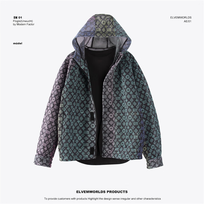 茗雎北木先生服饰2023夏季情侣宽松休闲满印霓虹透气网眼连帽外穿夹克