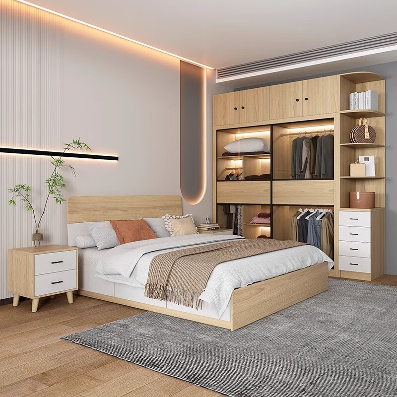 逸恋床衣柜梳妆台组合套装主卧室成套家具四五六件整套出租屋全屋定制