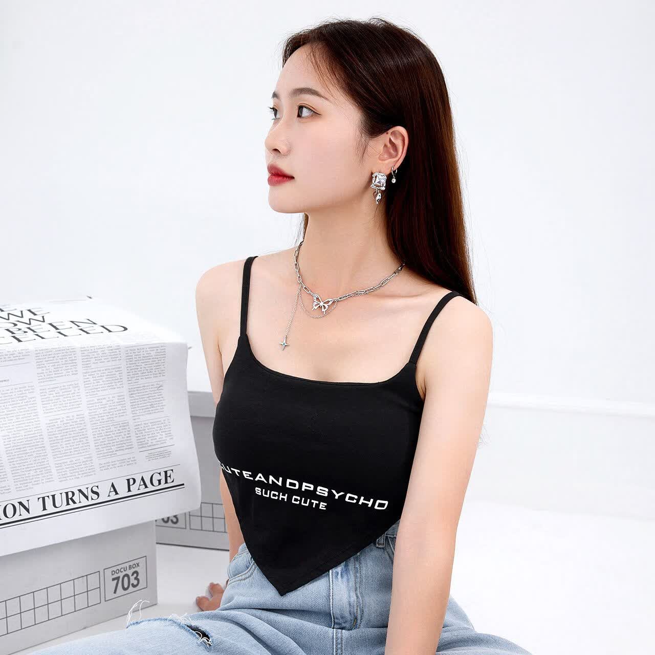 IEF/爱依服字母吊带女内搭设计感打底甜辣法式纯欲上衣小吊带外穿 黑 均码高性价比高么？