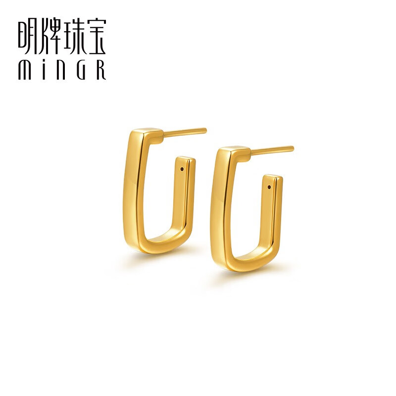 明牌珠宝 黄金耳饰 足金3D硬金几何耳钉女AFH0198定价T 足金耳饰 约2.12-2.41克