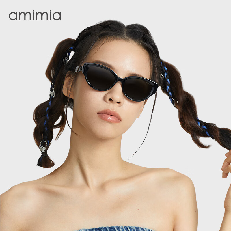 amimia·JEALOUS复古猫眼板材墨镜显脸小美式复古男女防紫外线太阳镜 经典黑BLK精美礼盒套装 54-18-145