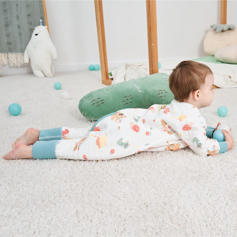 甜蜜礼物棉分腿睡袋婴幼儿童男女宝宝防踢被可拆袖抱被秋冬季新款睡衣 空气层三拉头【18-24度】白恐龙 100码(身高90-100CM)2-4岁