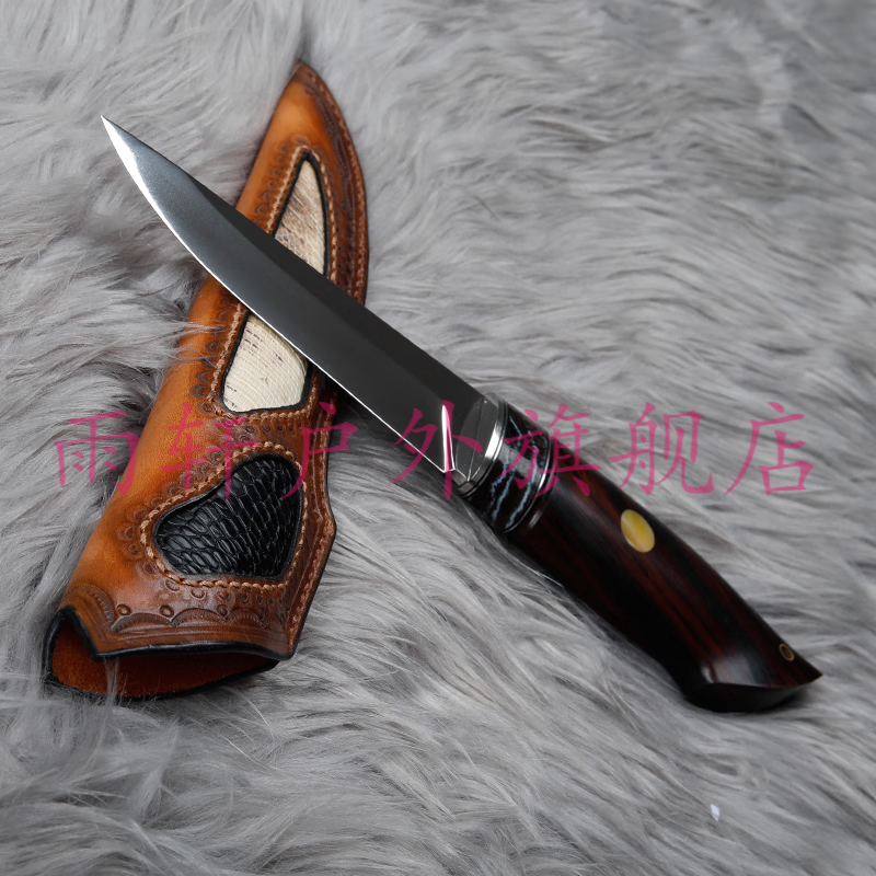 雨轩户外户外直刀圆月 高端精美乌兹钢纯手工刀经典户外北欧小刀吃肉