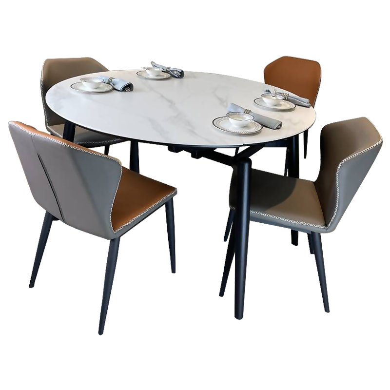 【5折】梦美斯宣 餐桌 现代简约可伸缩岩板可变圆形桌方圆两用轻奢餐桌椅 YJJ-A3 【可伸缩·实木桌腿】1.35m餐桌