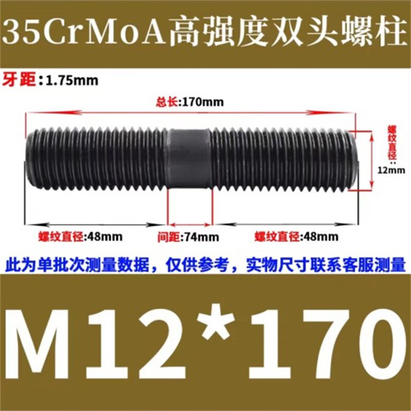 斯汀旭高强度双头螺丝模具螺杆压板螺柱螺栓丝杆 M12*170(10个)