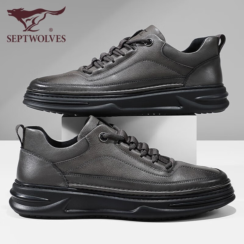 七匹狼鞋子男鞋夏季款男士工装风牛皮板鞋低帮休闲运动鞋 6455 灰色