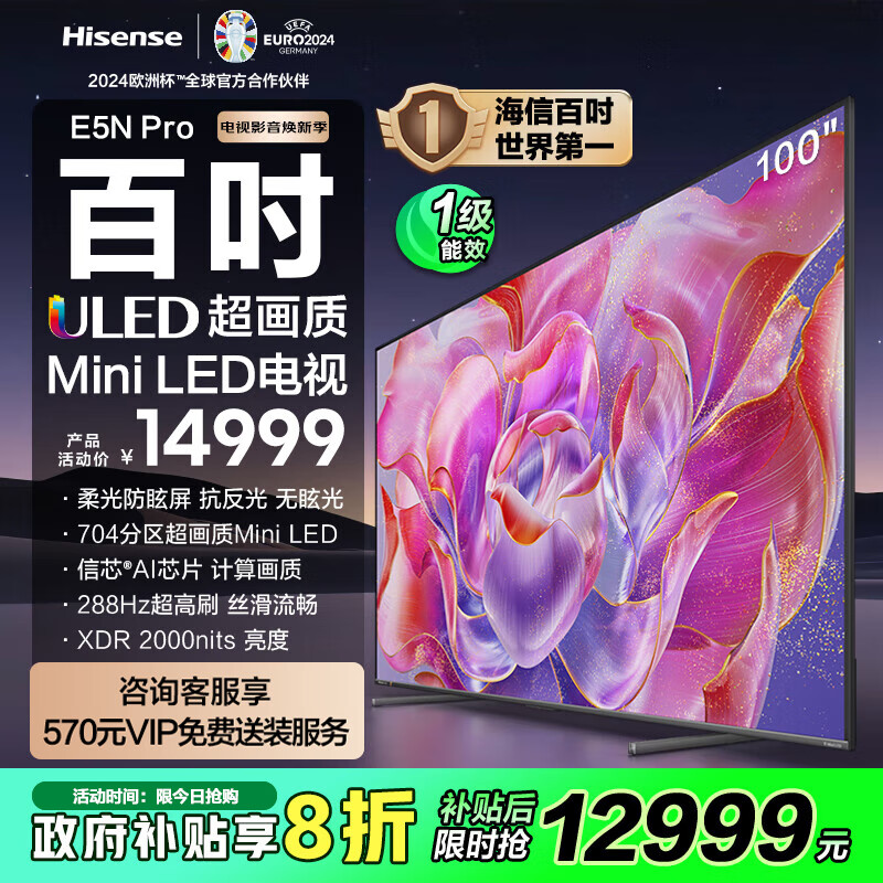 海信电视100E5N Pro100英寸 704分区 Mini LED288Hz高刷 超薄大屏巨幕智慧屏E5NPRO 以旧换新能效补贴