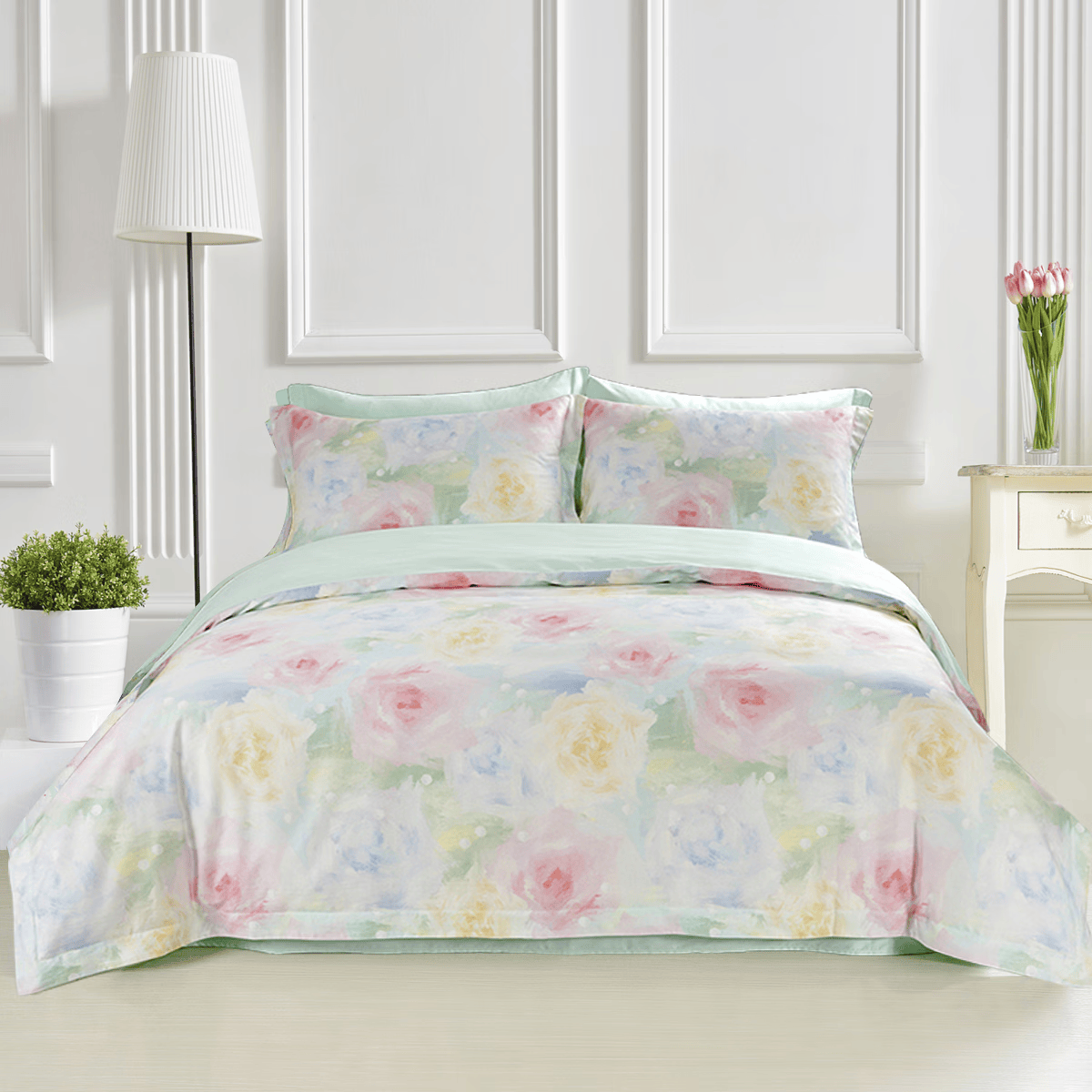 VTX家纺床上四件套全棉印花四件套床品套件贡缎亲肤柔软床单枕套套件 1.2米三件套 床盖款 （被套152*210cm）