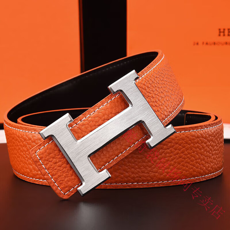 酷奇袋鼠男士皮带真牛皮时尚百搭H铜扣工字扣真皮休闲青中年腰带男 H黑色+银扣 3.8宽 105cm
