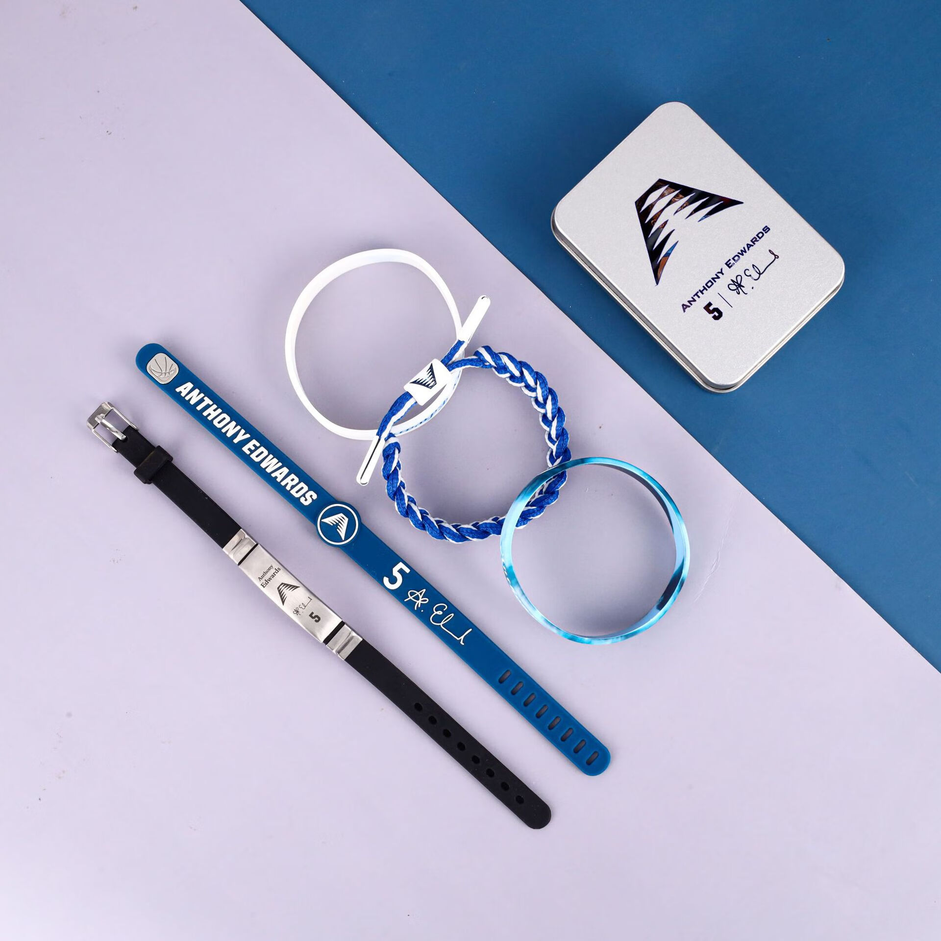 篮球手环nba球星鞋带手环篮球周边夜光硅胶运动手环 黑钛5件套