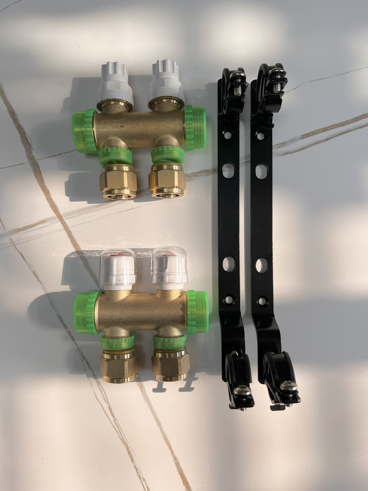 曼瑞德地暖c2分水器黄铜锻造智能手动2到8路1寸双外丝16或20 2路(含