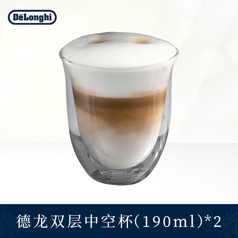 德龙 (DeLonghi) 玻璃杯 双层 咖啡杯 创意水杯 防烫大容量 简约风格 190ml*2