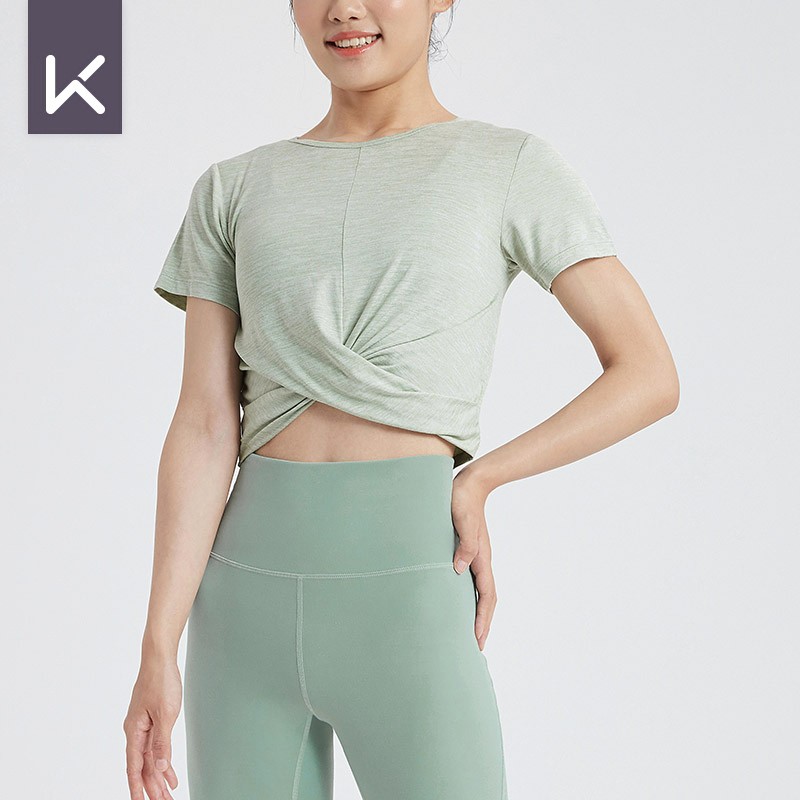 Keep 女子瑜伽服瑜伽T恤交叉款短袖背心 吸湿速干塑形裸感柔软弹11401 抹茶绿 短袖 L