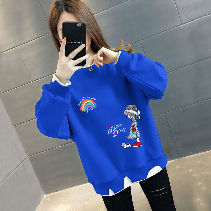 巧谷(quincegirl)新年战袍加绒不加绒卫衣女202秋冬新款假两件破洞