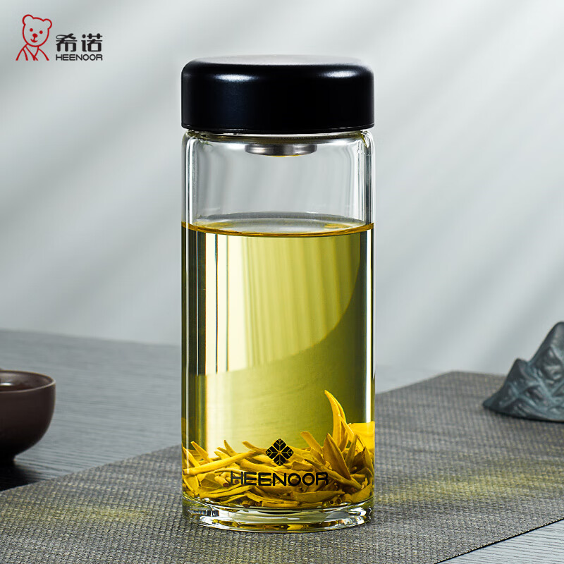 男士商务办公泡茶杯便携水杯女家用时尚杯子 藏蓝-390ml-矮萌款无滤网