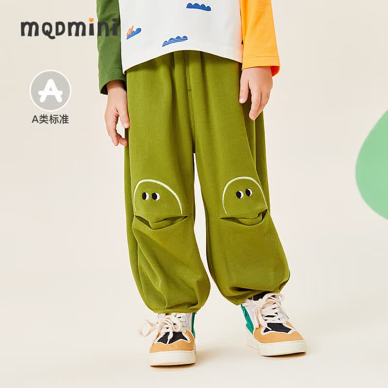 MQD男小童针织裤23年春装新款艺术可爱造型时尚百搭休闲萝卜长裤 柏树绿 120属于什么档次？