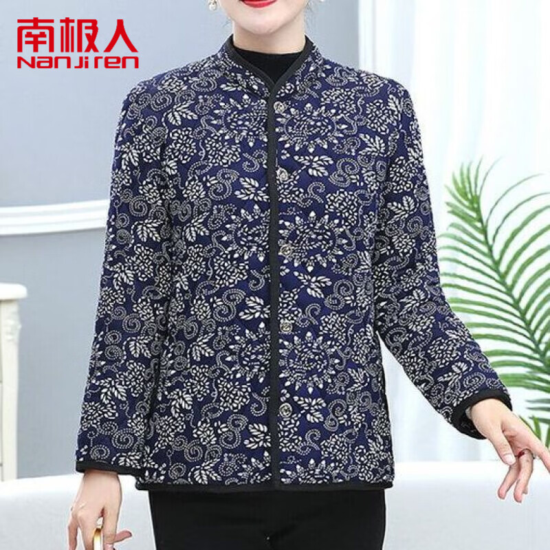 南极人民族风妈妈短款棉衣女中老年女装加绒加厚女士保暖花棉袄外穿棉服 藏青色 3XL 建议90-115斤属于什么档次？