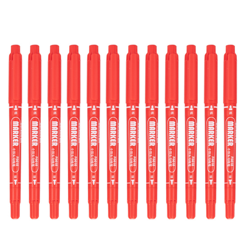 最炫(ZUIXUA)文具红色小双头细杆记号笔 学生勾线笔 工具笔 重点标记笔 12支/盒F0618