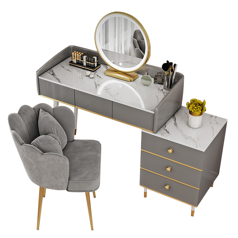 【工来工往】梳妆台北欧轻奢梳妆台梳妆桌柜子卧室现代简约小户型网红ins风化妆桌可移动梳妆镜PU皮包边 梳妆台100CM灰色(不带梳妆凳)