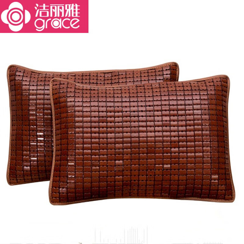 洁丽雅(grace)麻将席花边凉枕头竹凉枕含芯麻将枕头套单人竹枕芯套